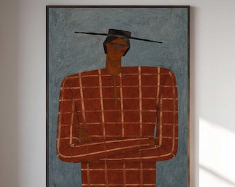Retro portrait painting,Large Abstract Woman Figure Painting Wabi Sabi Wall Art Retro red Minimalist Canvas Modern Home Decor
