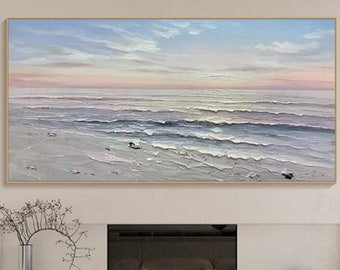 Framed Ocean Painting On Canvas Large Textured Ocean Acrylic Painting Abstract sky Art On Canvas Coastal Wall Art Beach Canvas Wall Decor