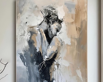 Original painting Woman Canvas Art black art Abstract Lady Framed Woman painting Faceless Portrait Painting Lovers&#39; decor oil painting