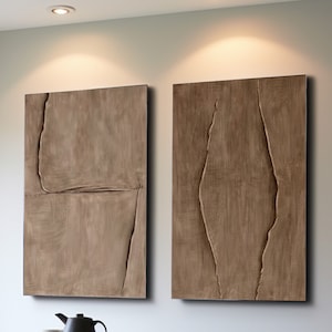 Juego de 2 piezas de arte de pared waibi sabi en tonos tierra, arte de pared marrón, juego de 2 piezas de arte de pared wabi sabi beige, pintura wabisabi neutra, decoración de pared retro beige