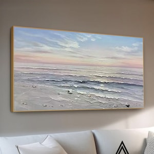 Large Textured Ocean Acrylic Painting: Framed Coastal Canvas Art