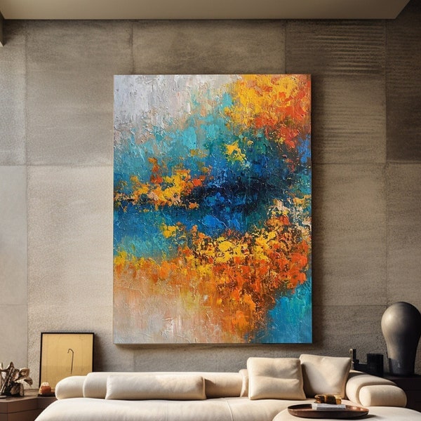 Teal and orange handmade Painting Teal wall art Extra Large Wall Art Teal abstract art Textured Painting Original Painting Teal Painting