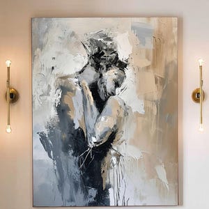 Original Abstract Woman Canvas Art, Framed Lovers Oil Painting
