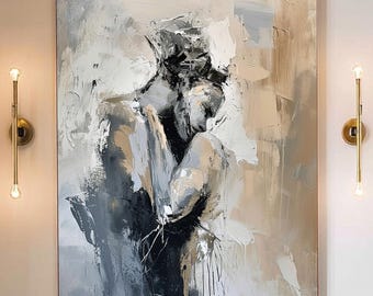 Original Abstract Woman Canvas Art, Framed Lovers Oil Painting