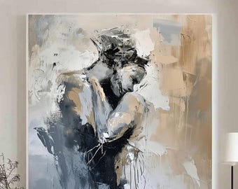 Original painting Woman Canvas Art black art Abstract Lady Framed Woman painting Faceless Portrait Painting Lovers&#39; decor oil painting