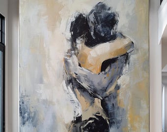 Abstract Woman Face Canvas Art, Framed Portrait Painting (60x50in)