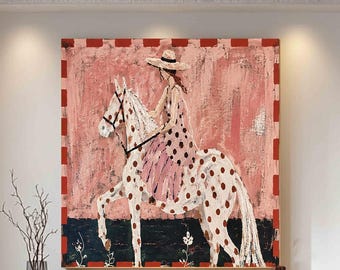 Hand Painted Western Cowgirl and Horse Art, Southwestern Equestrian Canvas