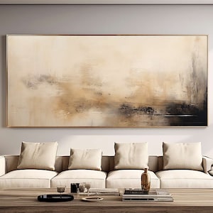 Large Beige Abstract Painting on Canvas: Wabi Sabi Boho Wall Art (203x102cm)