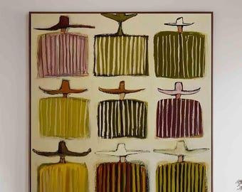 Original Cowboy Hat Abstract Painting, Colorful Western Wall Art, Oil Acrylic Canvas