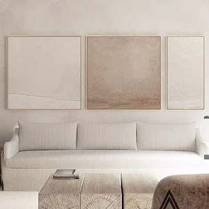 Set of 3 Beige Wabi Sabi Framed Wall Art: Earth Tone Neutral Painting