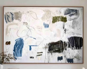 Beige Blue Wabi Sabi Wall Art: Textured Oil Acrylic Painting ,Neutral wall art
