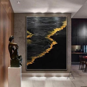 large abstract Oil painting Abstract Black art painting living room wall art Oil painting Art wall painting abstract black Ocean wall art