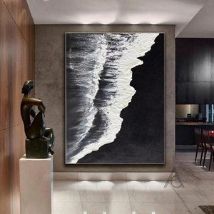 Black and white Ocean art Abstract Art Black and white canvas art Black Abstract art Black Textured Art Black Wall Art black frame wall art