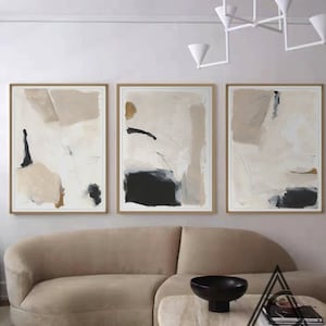 Juego de 3 pinturas wabi sabi neutras en beige. Juego de 3 pinturas wabi sabi en beige. Arte de pared wabi sabi en beige puro. Arte de pared con textura en beige. Decoración navideña.