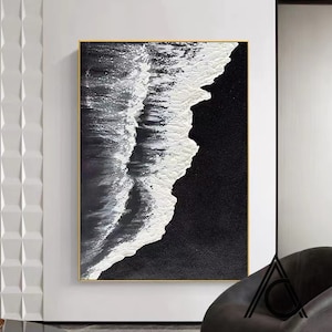 Black Abstract art Black and white Ocean art Abstract Art Black and white canvas art Black Textured Art Black Wall Art black frame wall art