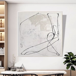 Beige and White Wabi Sabi Wall Art Abstract White Black Framed Painting ...