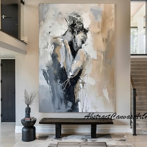 black art Abstract Lady Framed Woman painting Original black Wall Art Woman Canvas Art Faceless Portrait Painting Lovers' decor oil painting