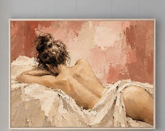 Woman Back Oil Painting, Feminine Figure Wall Art, Textured Female Portrait, Pink Beige Bathroom Wall Art, Neutral Figurative Canvas Decor