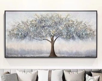 Living Room Wall Art Large Blooming Tower Tree Oil Painting On Canvas Abstract Oil Tree Artwork Contemporary Tree Art Modern Tree Paintings