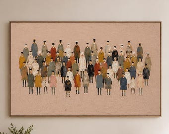 Abstract Crowd Oil Painting, Minimalist People Wall Art, Textured Figurative Canvas, Blush Beige Large Wall Art, Modern Neutral Home Decor