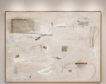 Neutral Abstract Wall Art, Beige Minimalist Textured Painting, Cream White Wabi Sabi Canvas Art, Modern Large Living Room Decor