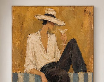 Martini Cocktail man Wall Art, Chic man in White Blouse Painting, Vintage Bar Decor, Retro Fashion Canvas Artwork
