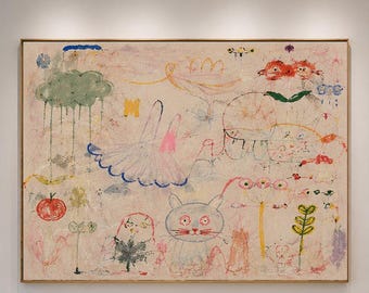 Kids Doodle Wall Art, Colorful Abstract Children’s Painting, Whimsical Nursery Wall Decor, Playroom Art, Pastel Kids Room Artwork