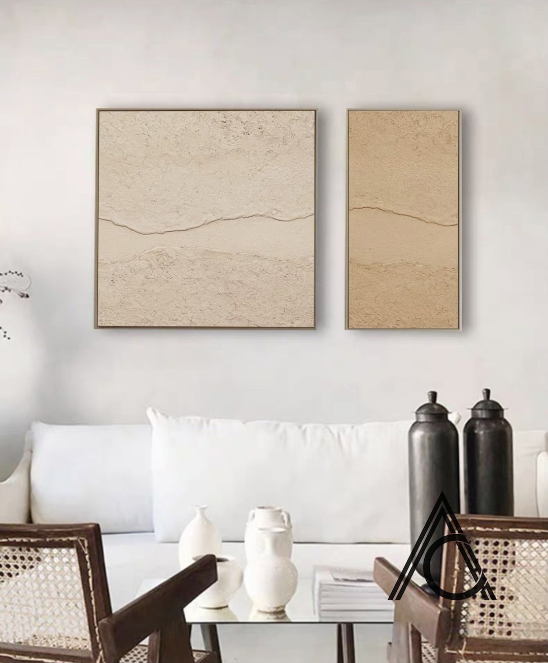 Set of 2 Beige White Wabi Sabi Wall Art Set of 2 Earth Tone Waibi Sabi ...