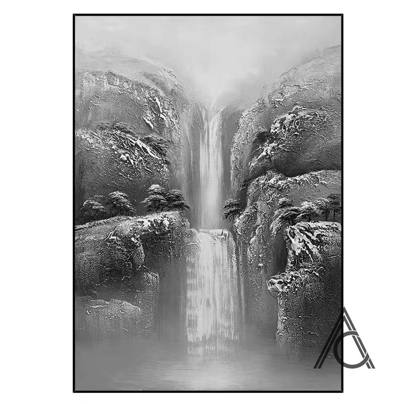 White Textured Wall Art Black and White Abstract Waterfall Etsy