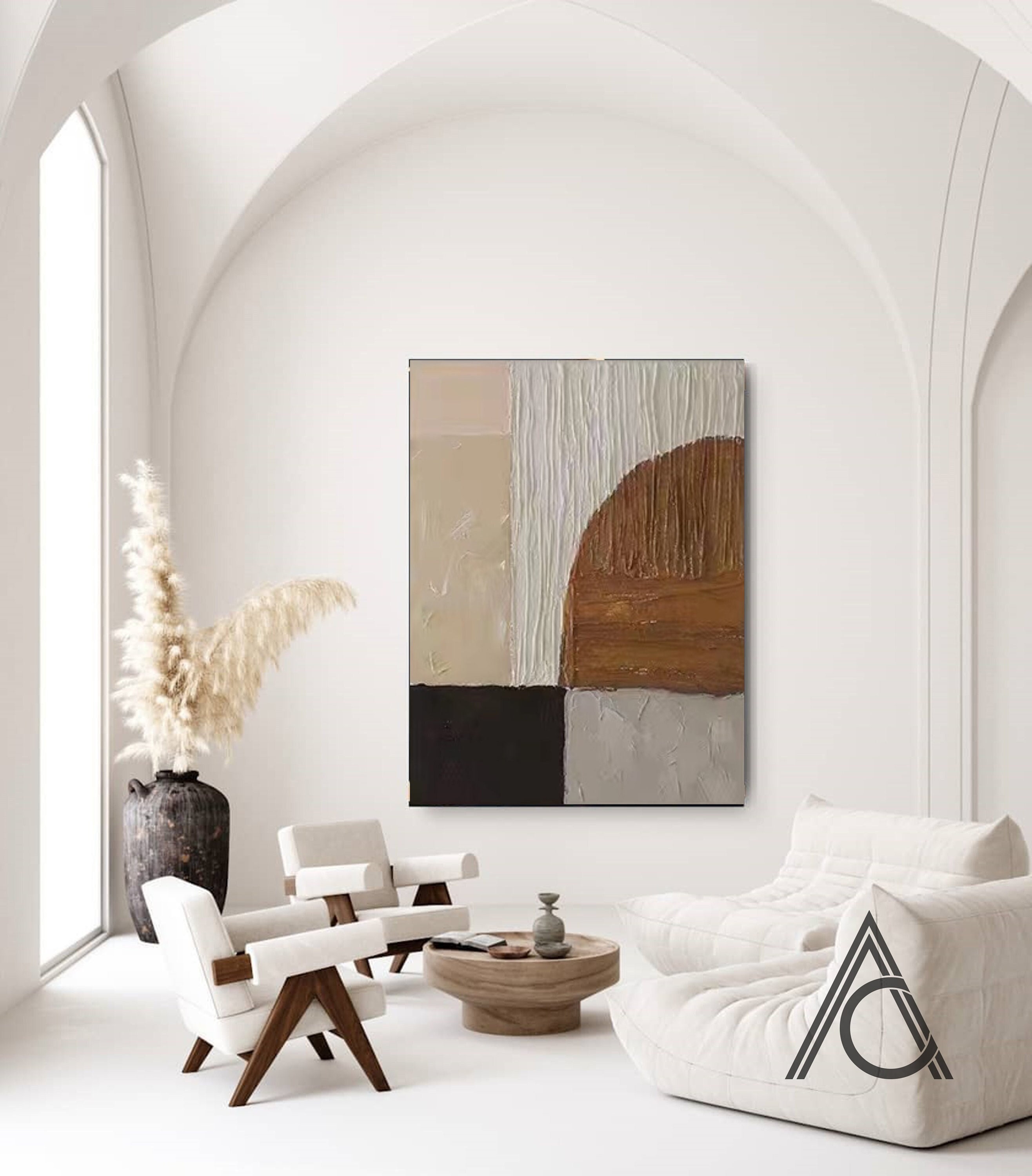 Large Abstract Canvas Art Beige Brown Painting Brown Oil Etsy