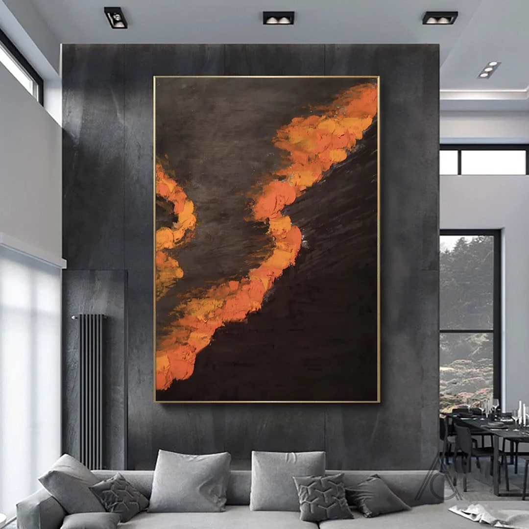Black and Orange Wall Art Art Black Acrylic Painting Orange Etsy