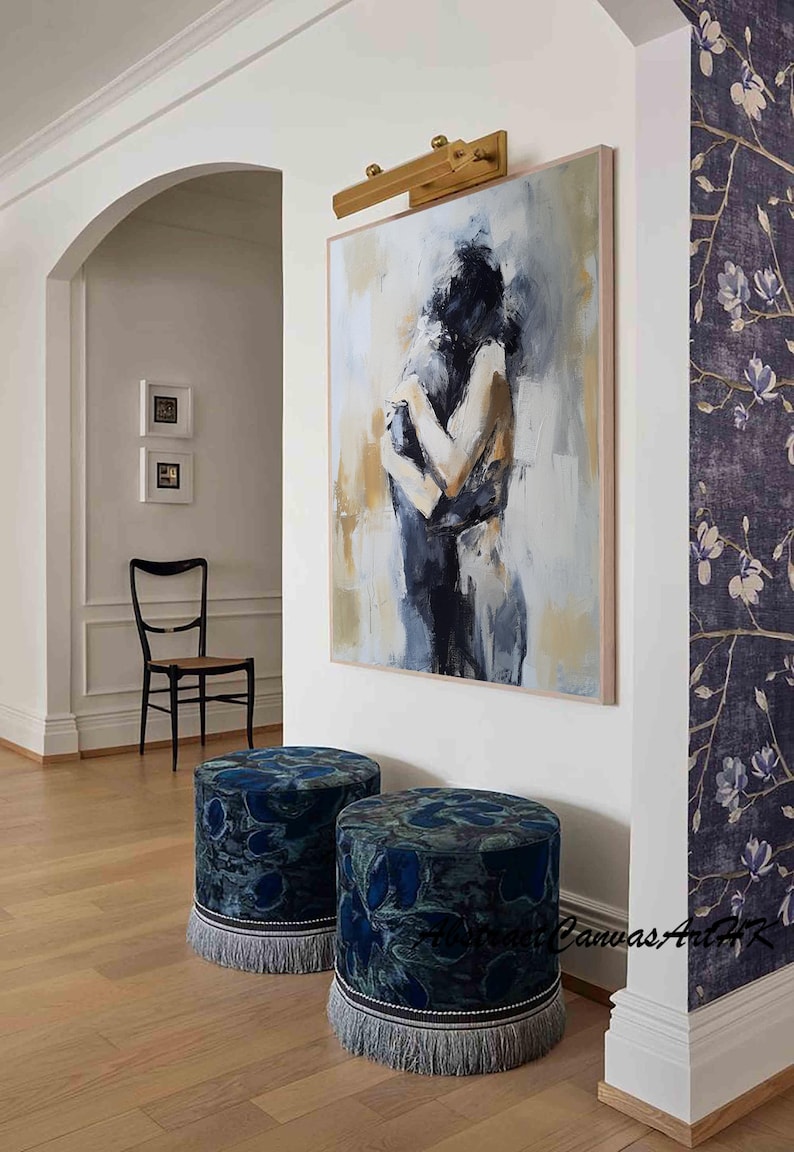 Framed Faceless Woman Portrait, Original Abstract Oil Painting on ...