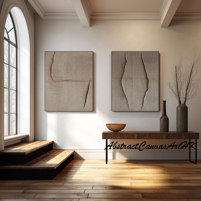 Beige Wabi Sabi Wall Art Set of 2: Brown Oil Painting on Canvas - Etsy