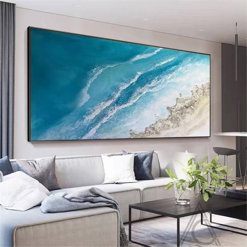 Oversize Coastal Wall Art Ocean Painting on Canvas Blue Ocean - Etsy