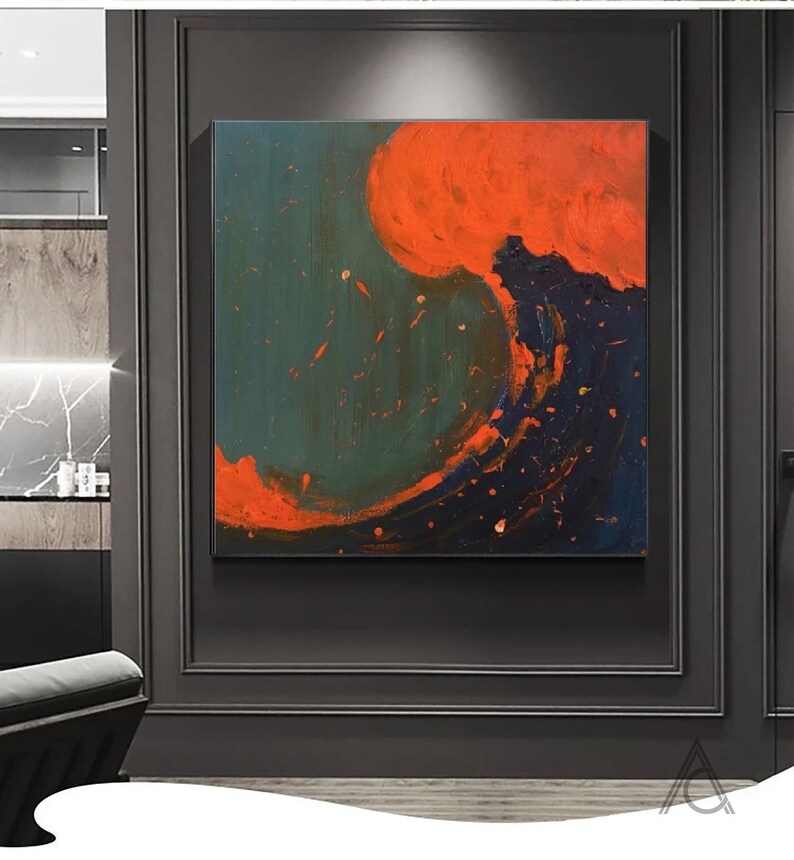 Large Original Orange Abstract Painting for Living Room Green - Etsy
