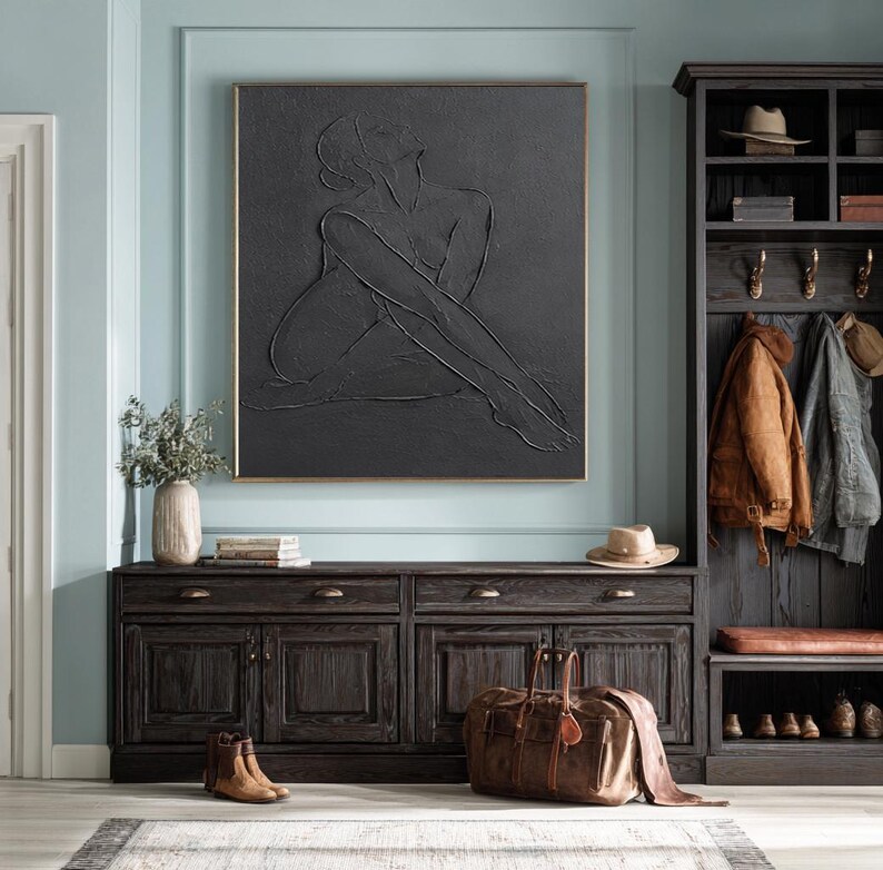 Large Abstract Black Woman Figure Painting, Textured Wall Art, Retro ...