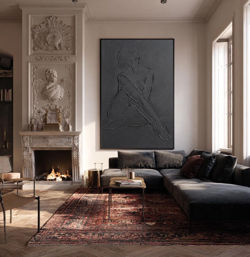 Large Abstract Black Woman Figure Painting, Textured Wall Art, Retro ...