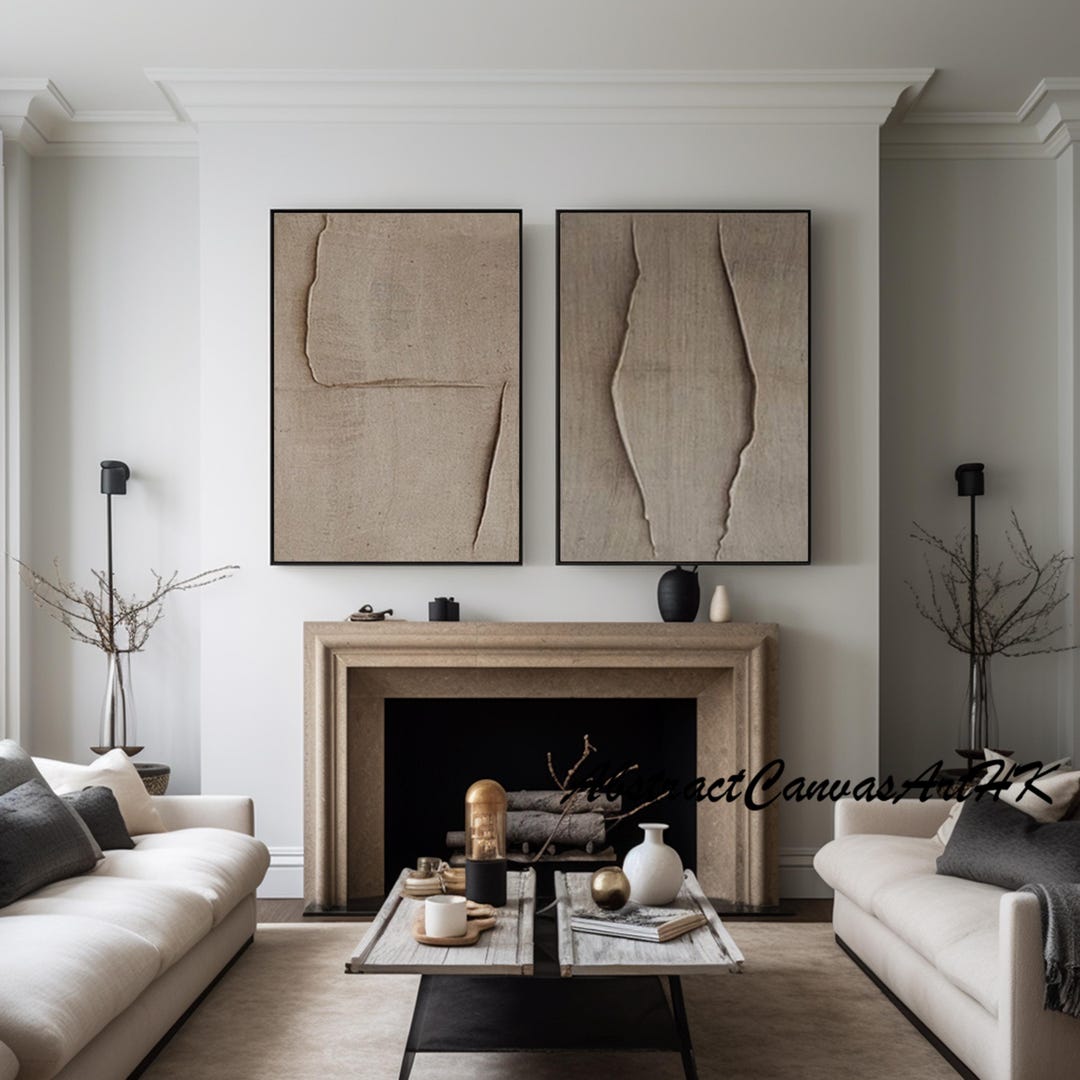 Beige Wabi Sabi Wall Art Set of 2: Brown Oil Painting on Canvas - Etsy