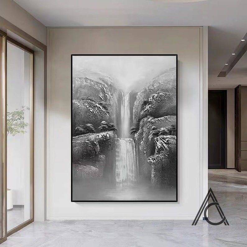 White Textured Wall Art Black and White Abstract Waterfall Etsy