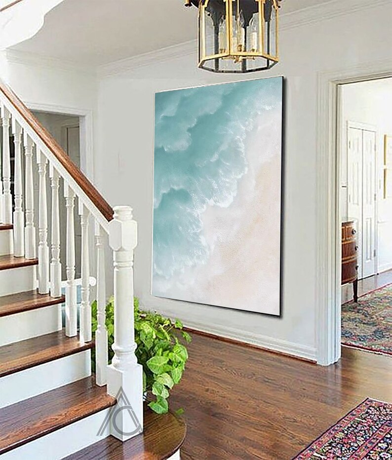 Blue Beach Art Abstract Ocean Painting Original Sea Abstract Etsy