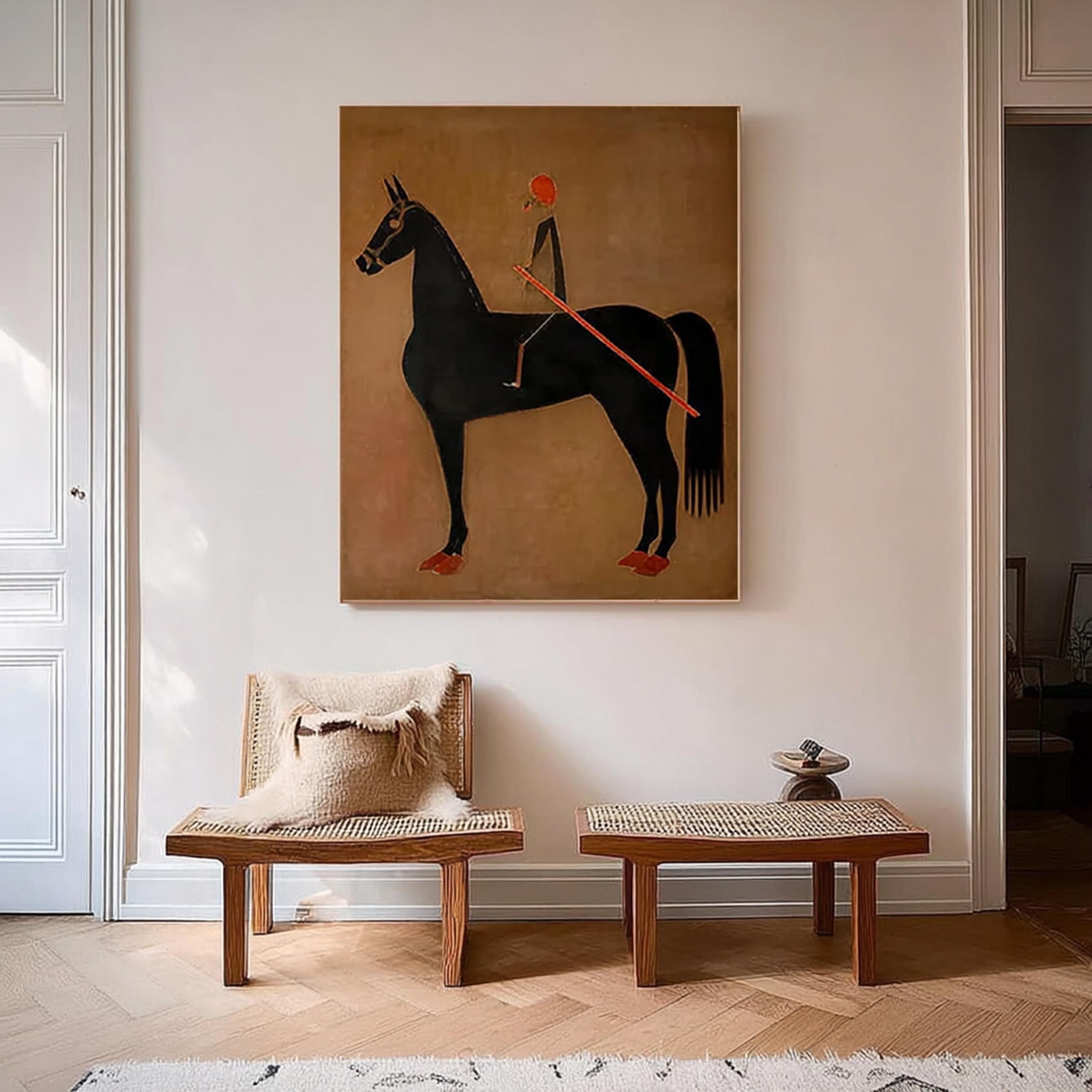 Brown Abstract Horse Rider Figure Painting Vintage Equestrian Wall Art ...