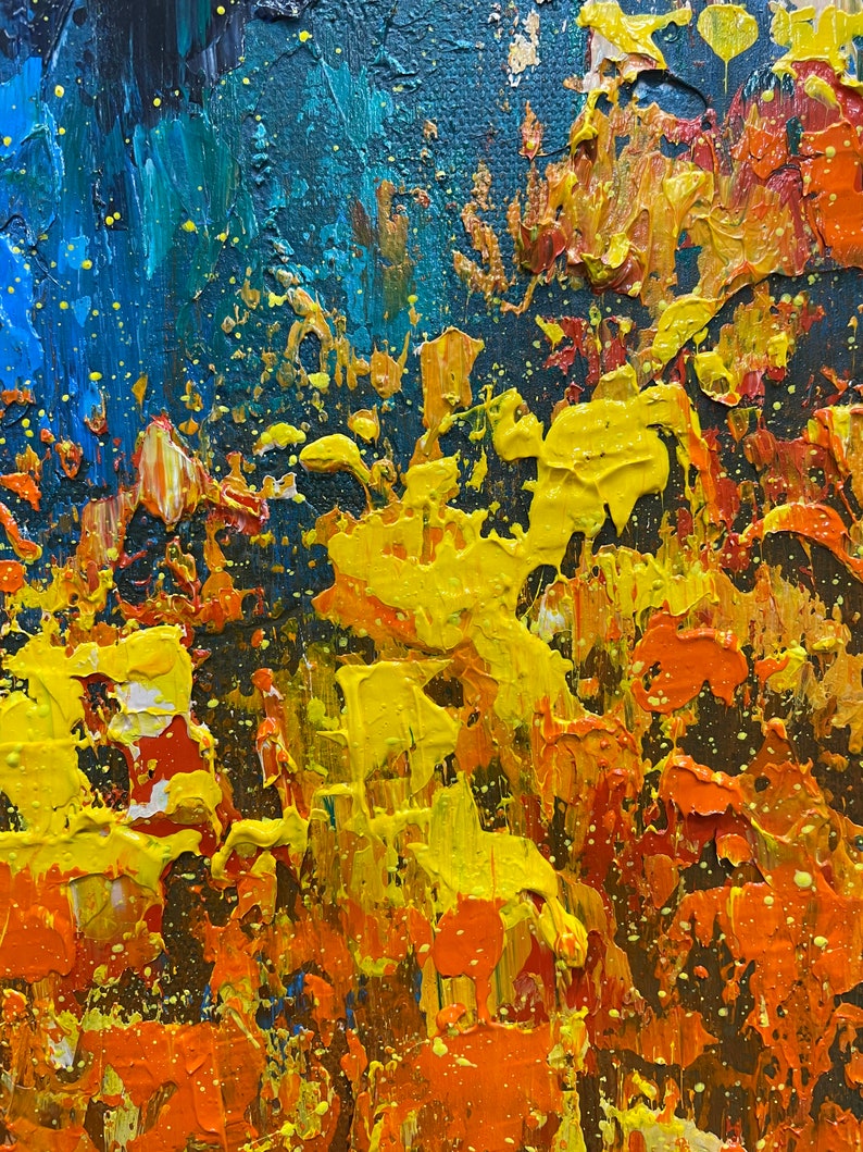 Teal Wall Art Teal and Orange Handmade Painting Extra Large Etsy