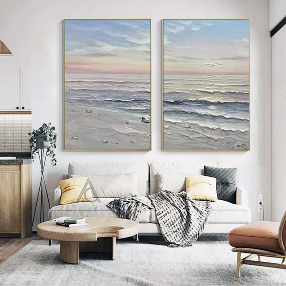 Large Ocean Painting Beach Sunset Painting Set of 2 Large Wall - Etsy