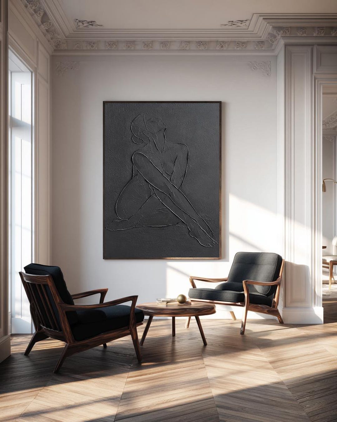 Large Abstract Black Woman Figure Painting, Textured Wall Art, Retro ...
