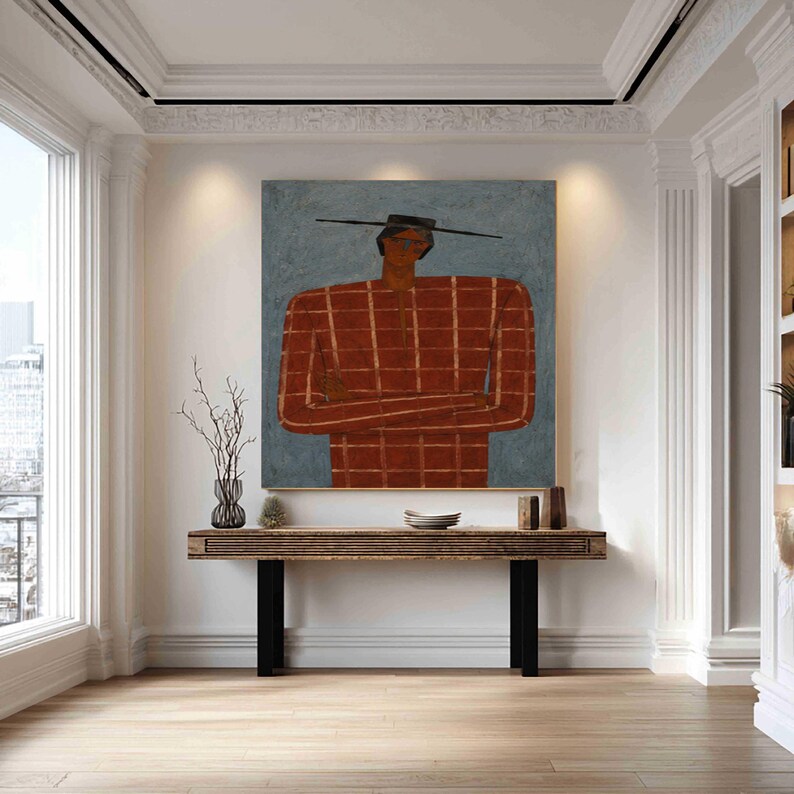 Retro Portrait Painting,large Abstract Woman Figure Painting Wabi Sabi ...