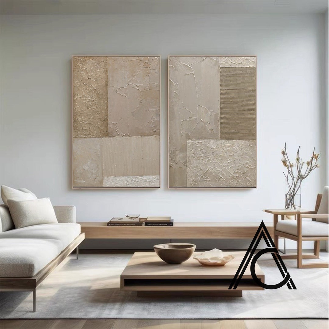 Set of 2 Beige Wabi Sabi Wall Art Brown Painting Neutral - Etsy
