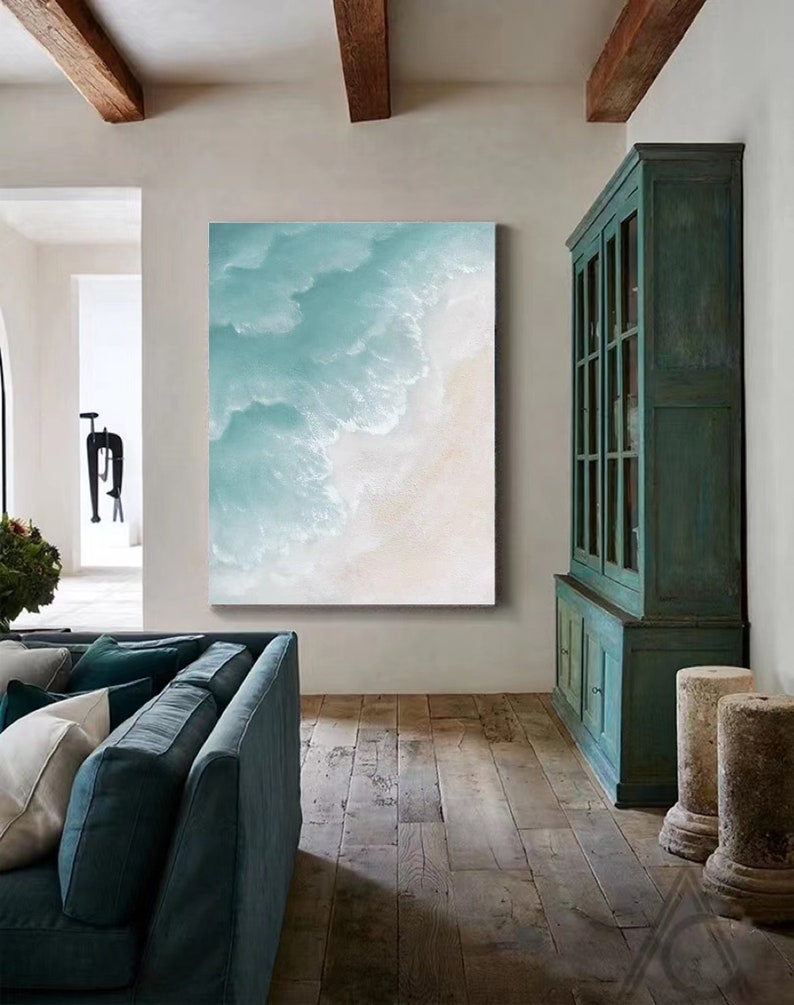 Blue Beach Art Abstract Ocean Painting Original Sea Abstract Etsy