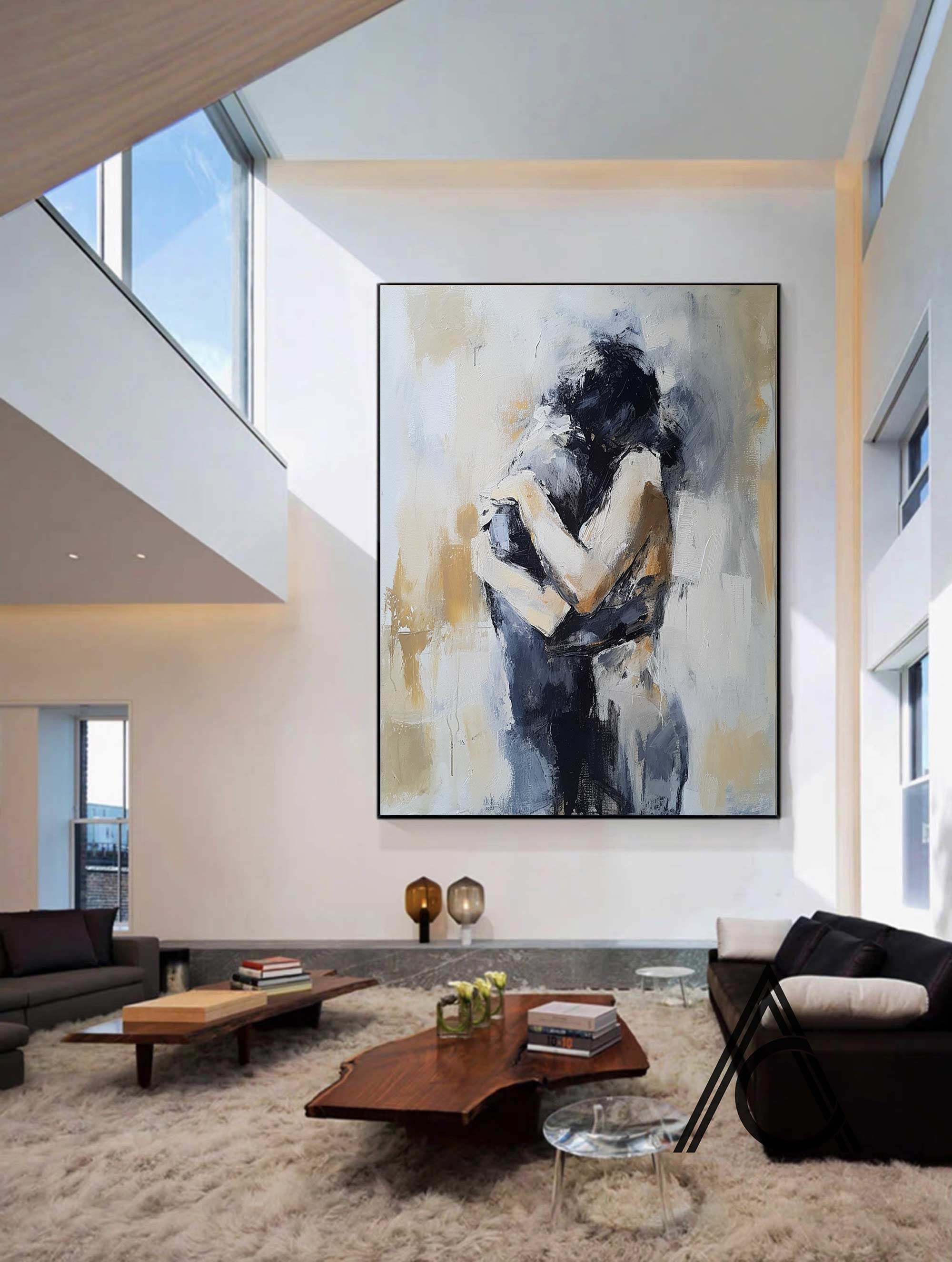 Framed Faceless Woman Portrait: Original Abstract Oil Painting on Canvas
