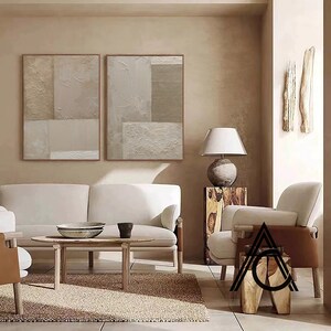 Set of 2 Beige Wabi Sabi Wall Art Brown Painting Neutral - Etsy