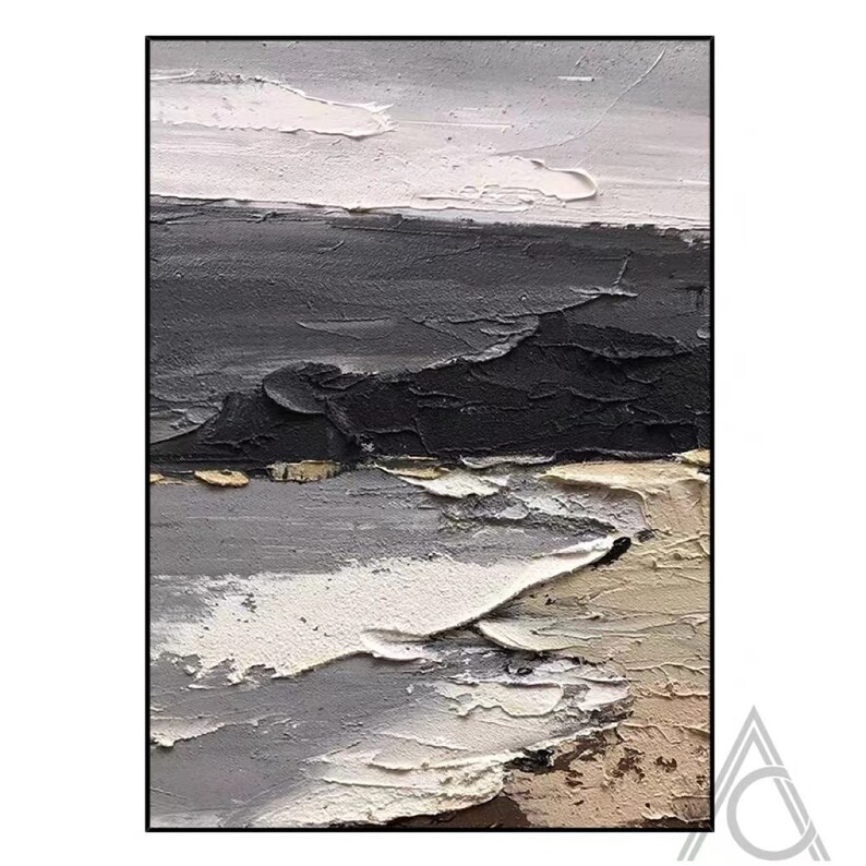 Large Black and White Ocean Painting on Canvas Beach Wall Art Etsy